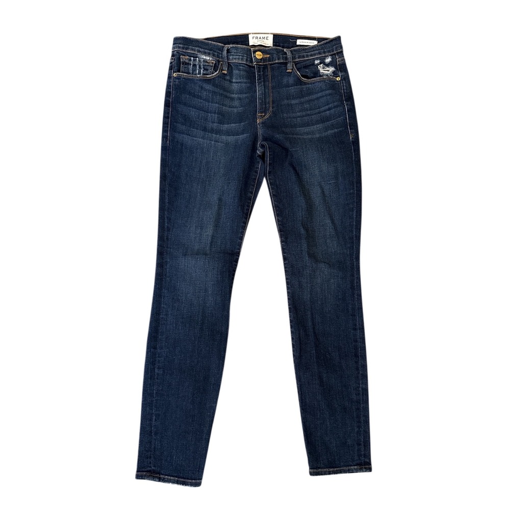 FRAME Le Skinny de Jeanne Jeans Women 30 Dark Wash Distressed Skinny Denim